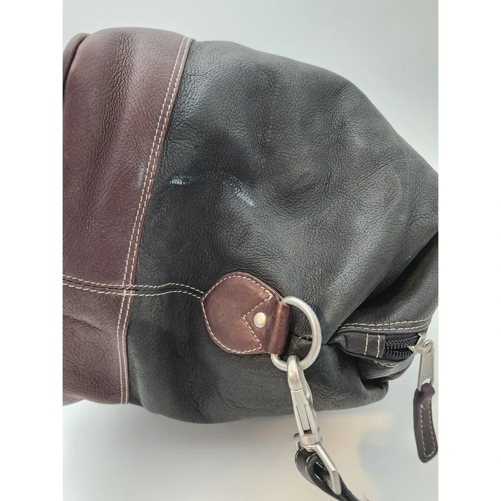 Latico Duffel Bag Unisex Large Black Brown Leather Contrast Stitch Weekender